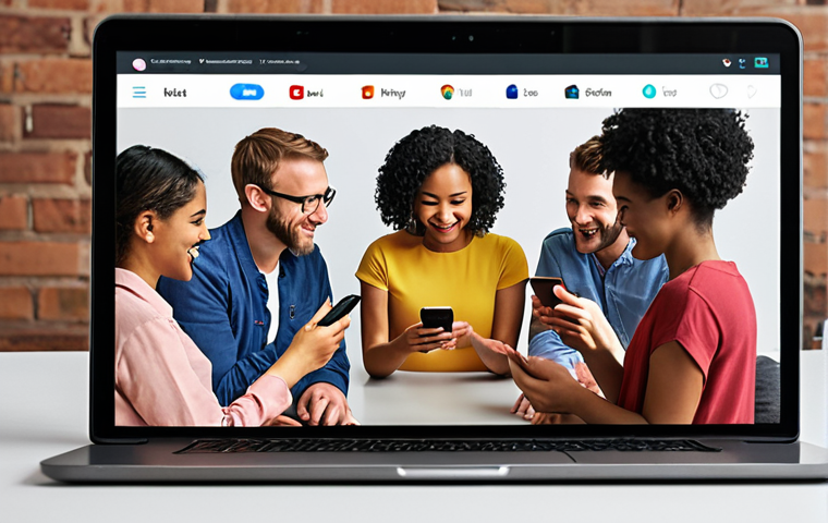 **
A diverse group of people actively engaging with a brand's social media page on their smartphones and laptops. Focus on expressions of trust, connection, and positive interaction. Include elements like "likes," comments, and shares to illustrate community building.
**
