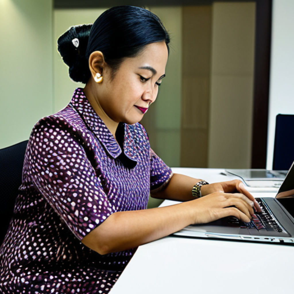 **Prompt:** A professional Malaysian businesswoman in a modest batik dress, working on a laptop at a desk in a modern Kuala Lumpur office, fully clothed, appropriate attire, safe for work, perfect anatomy, natural proportions, professional photography, high quality.