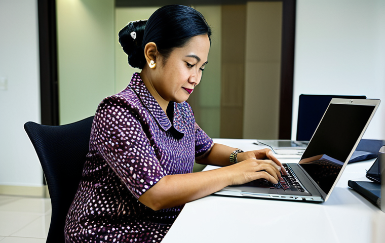 **Prompt:** A professional Malaysian businesswoman in a modest batik dress, working on a laptop at a desk in a modern Kuala Lumpur office, fully clothed, appropriate attire, safe for work, perfect anatomy, natural proportions, professional photography, high quality.