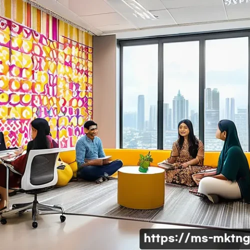 소셜 미디어 광고 예산 최적화 전략 - A vibrant digital marketing office scene in Kuala Lumpur, Malaysia, showcasing a diverse team of you...