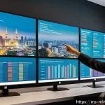 이메일 캠페인 성과 분석 리포트 작성법 - A modern office setting showing a diverse group of Malay marketing professionals analyzing email cam...